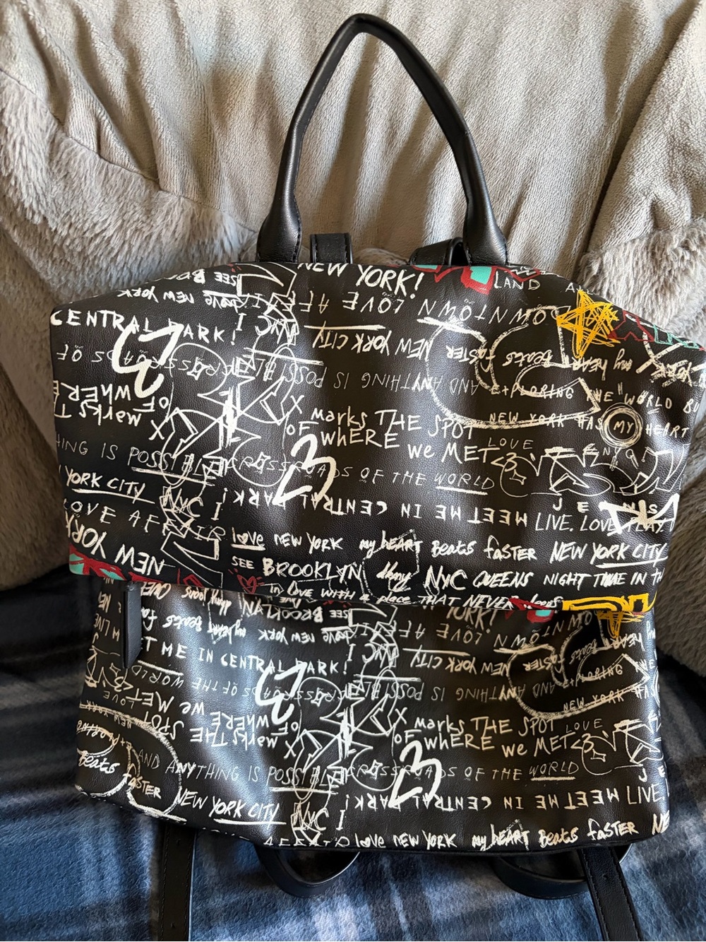 DKNY Black Graffiti Script Backpack Tote